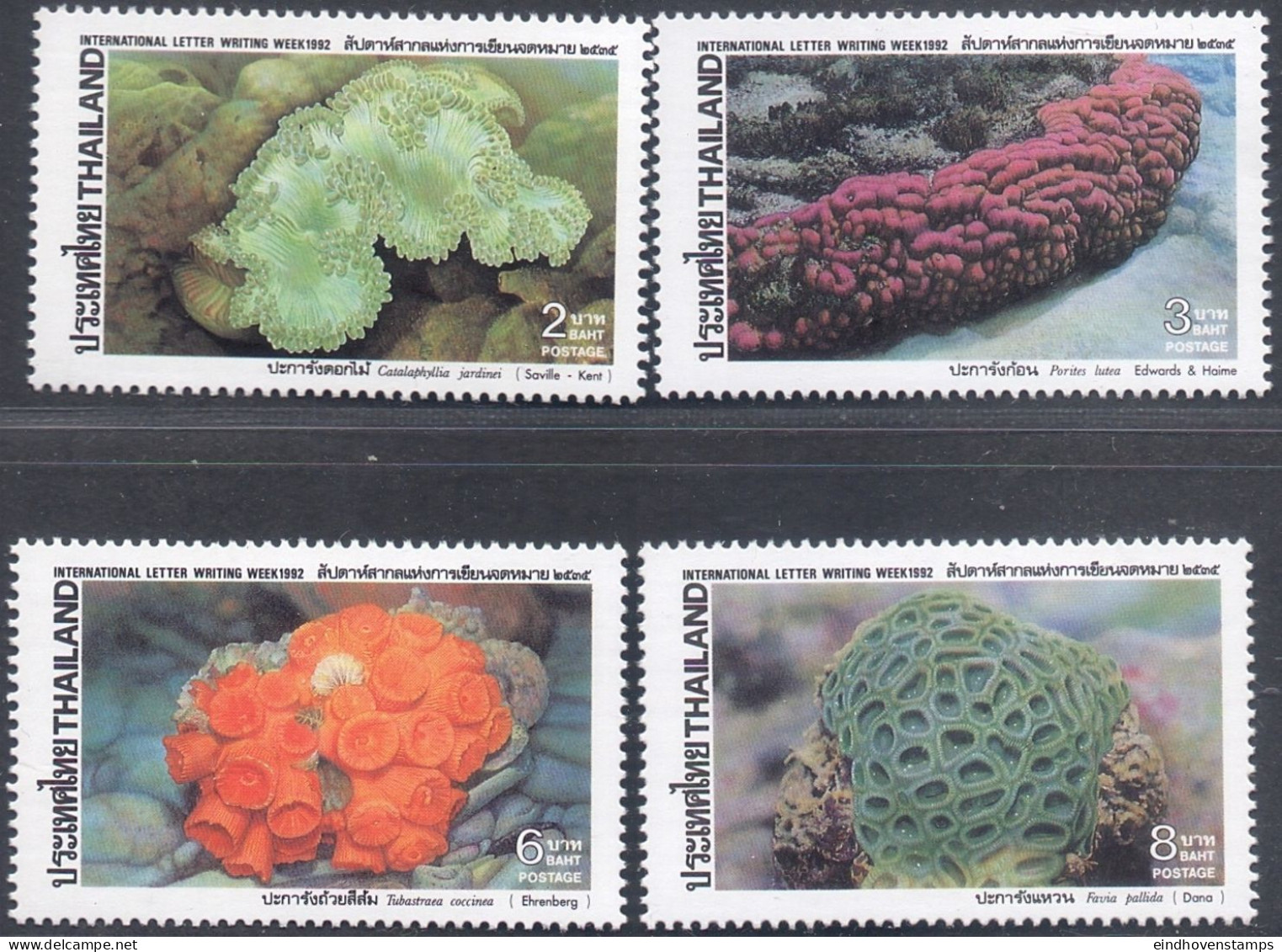 Thailand 1992 Coral -sealife - 4 Values MNH Catalaphylia, Potites Lutea, Tubastraeae Coccinea, Favla Pallida - Meereswelt