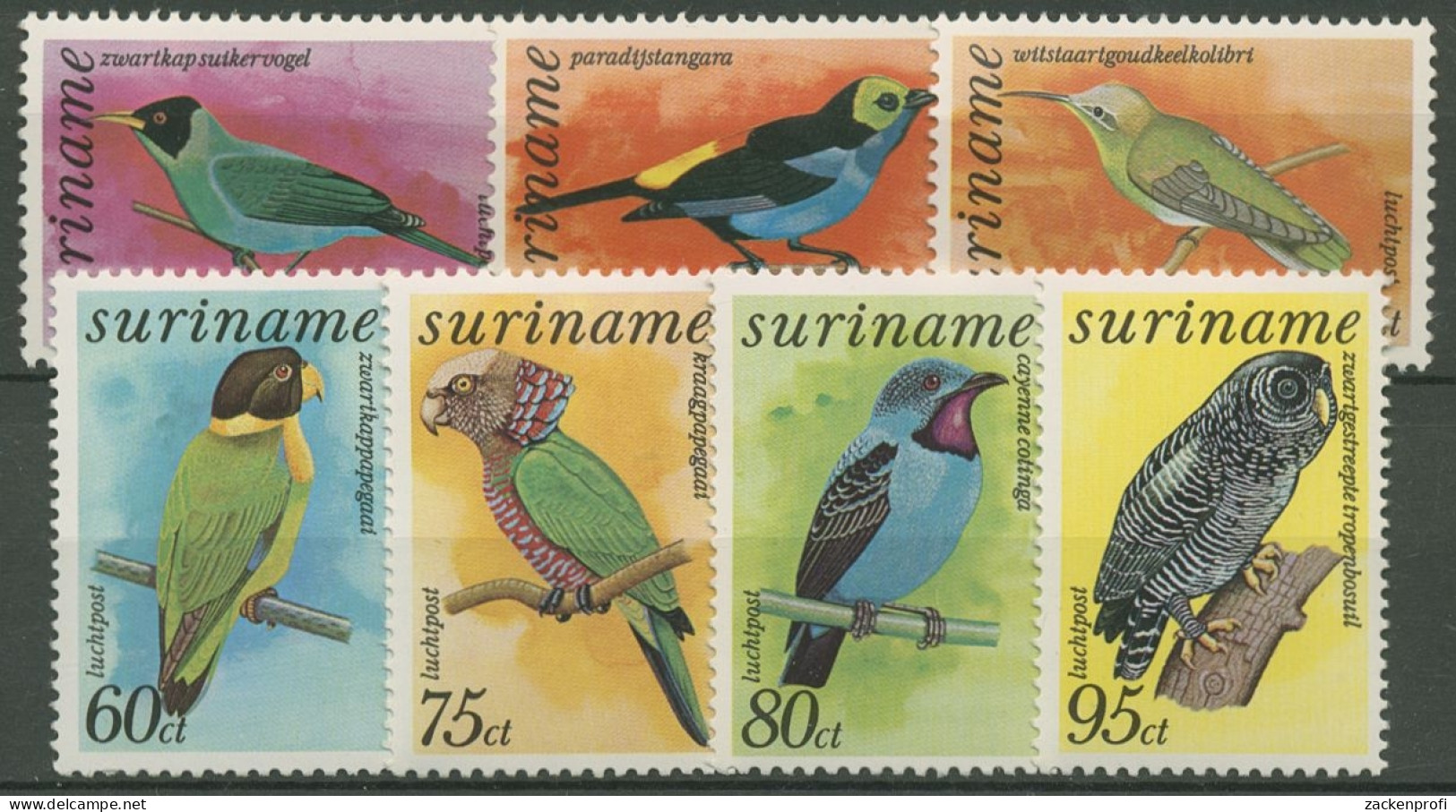 Surinam 1977 Vögel: Zebrakauz, Siebenfarbentangare 764/70 Postfrisch - Surinam