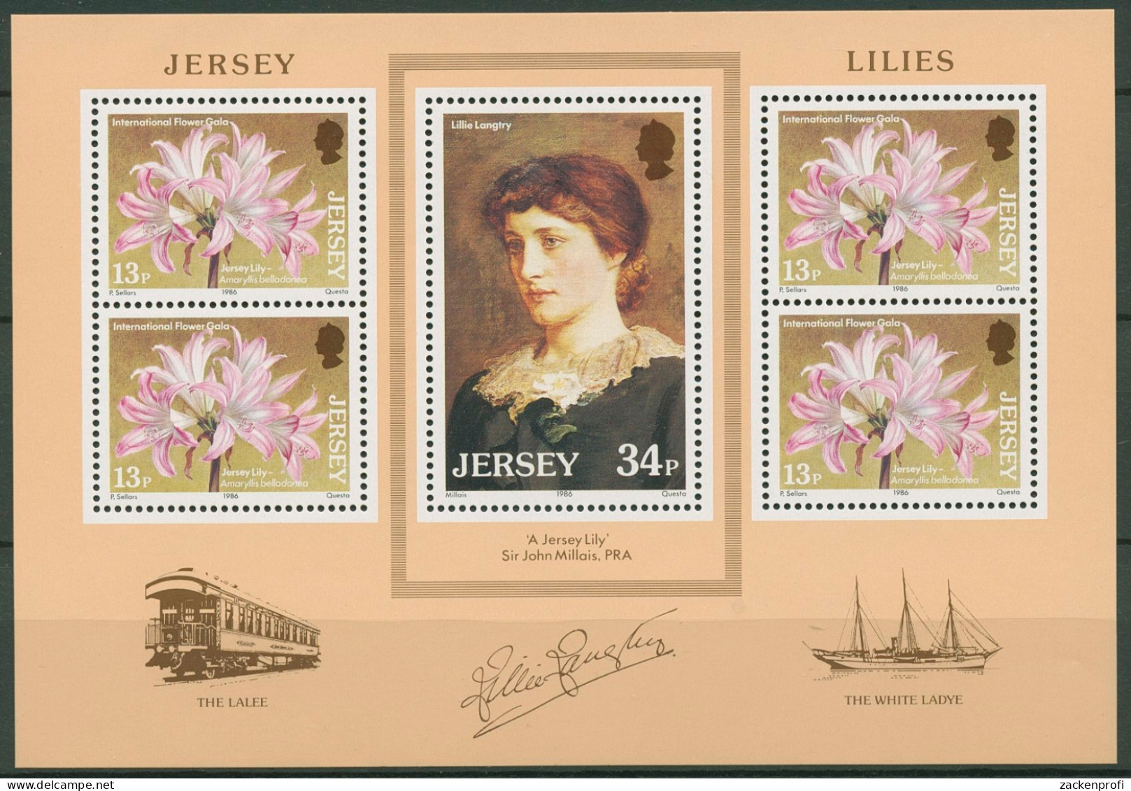 Jersey 1986 Lilien Lillie Langtry Block 4 Postfrisch (C90816) - Jersey