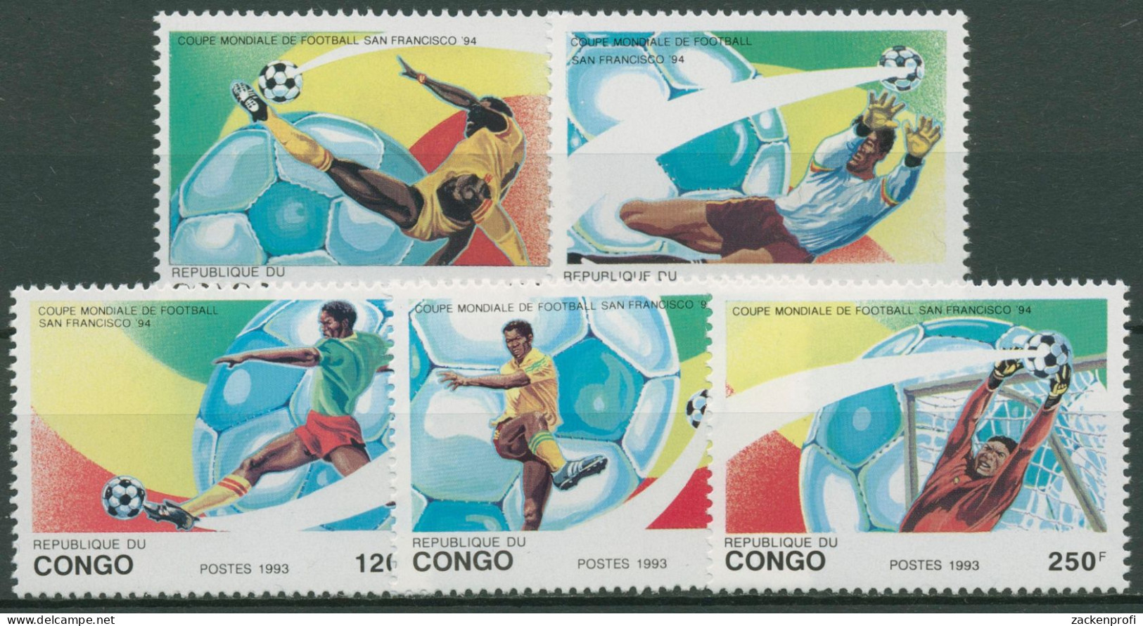 Kongo (Brazzaville) 1993 Fußball-WM'94 USA 1357/61 Postfrisch - Neufs