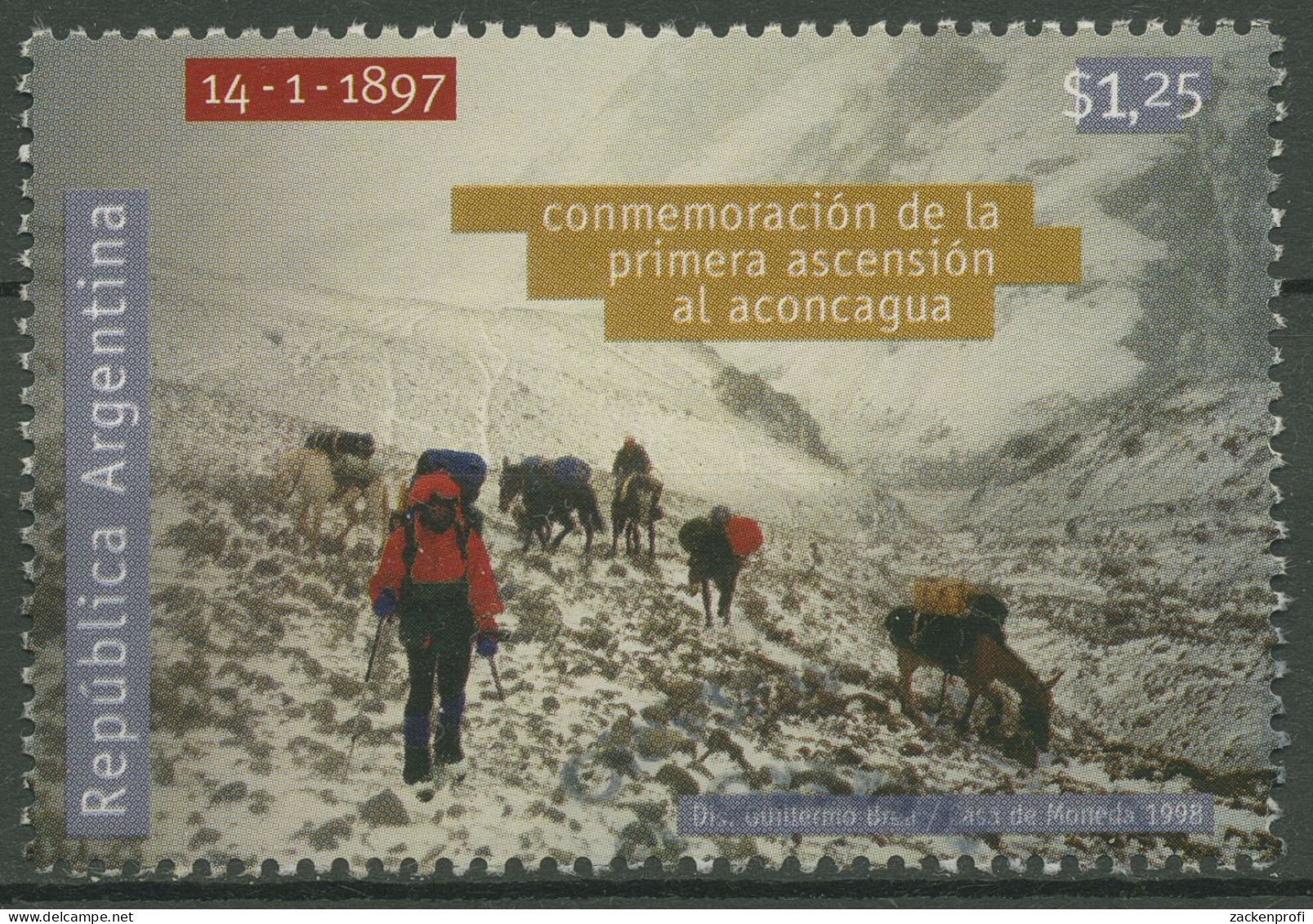 Argentinien 1998 Bergsteigen Erstbesteigung Des Aconcagua 2394 Gestempelt - Gebraucht