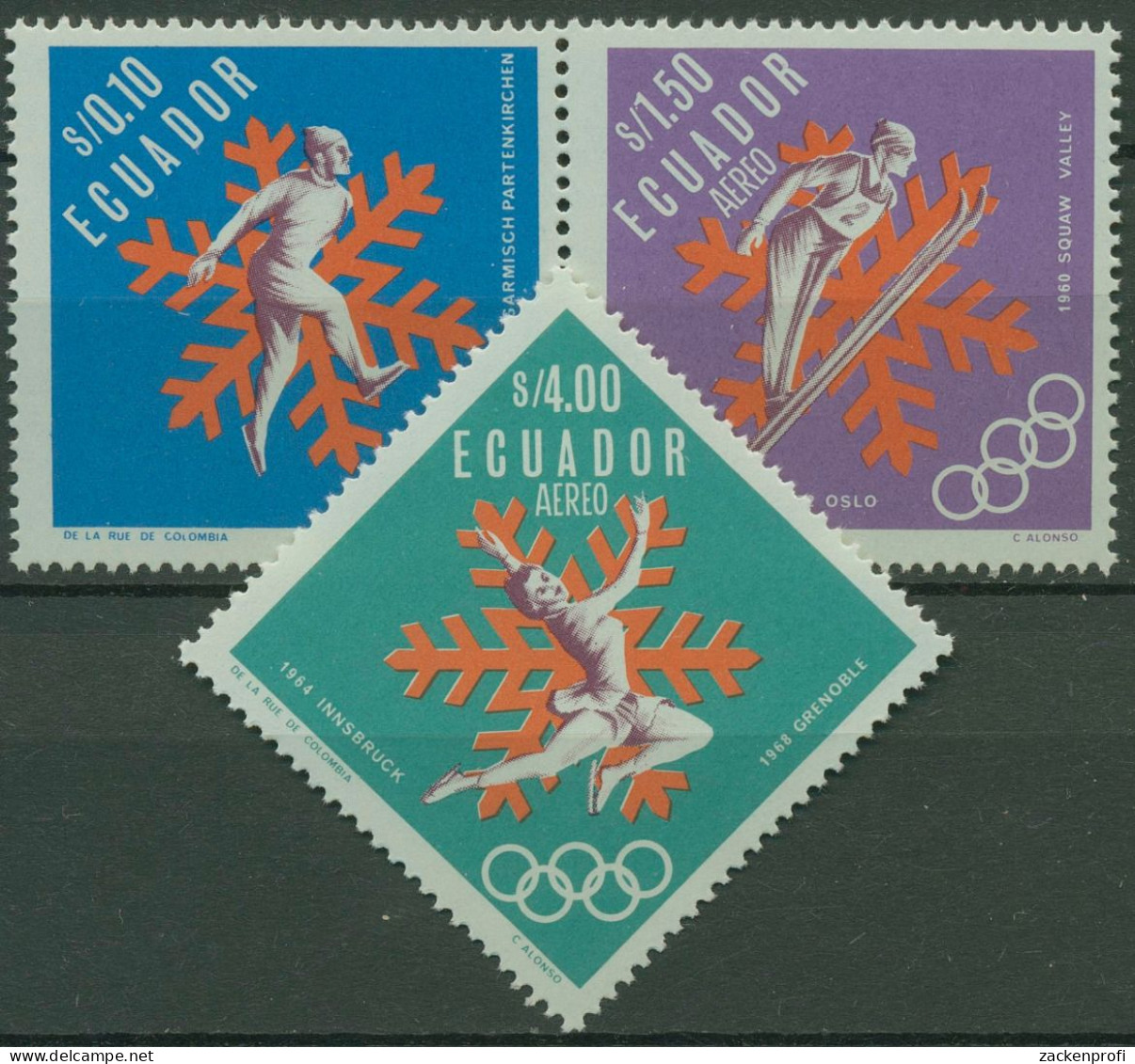 Ecuador 1966 Olympische Winterspiele Grenoble 1280/82 A Postfrisch - Equateur