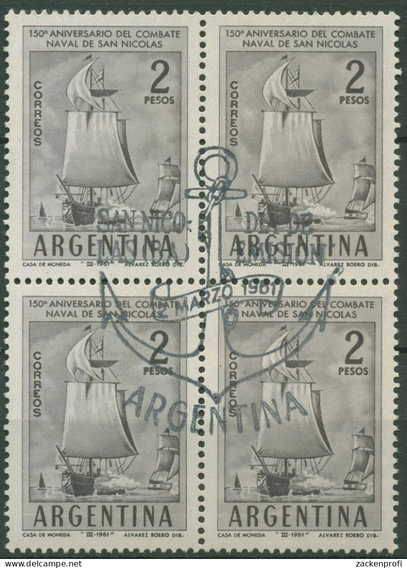 Argentinien 1961 Seeschlacht Von San Nicolas 762 4er-Block Mit Sonderstempel - Gebruikt