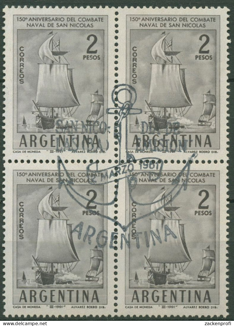 Argentinien 1961 Seeschlacht Von San Nicolas 762 4er-Block Mit Sonderstempel - Oblitérés