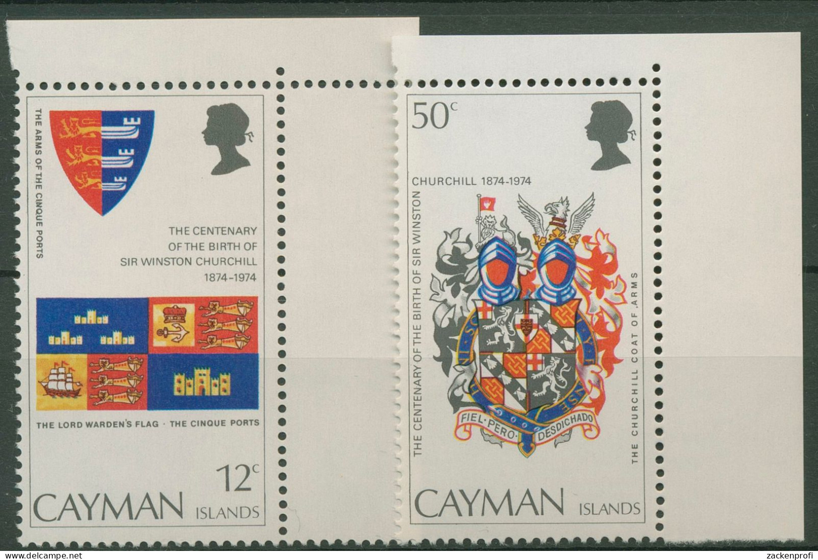 Cayman Islands 1974 Winston Churchill Wappen 347/48 Ecke Postfrisch - Cayman (Isole)