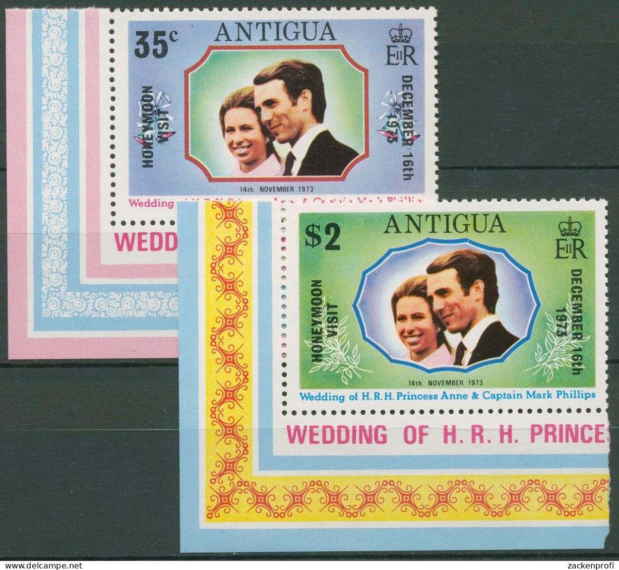 Antigua 1973 Prinzessin Anne Hochzeitsreise 312/13 Ecke Postfrisch - 1960-1981 Interne Autonomie