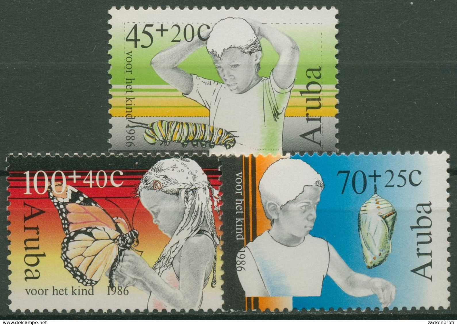 Aruba 1986 Voor Het Kind Schmetterling Und Raupe 18/20 Postfrisch - Curacao, Netherlands Antilles, Aruba