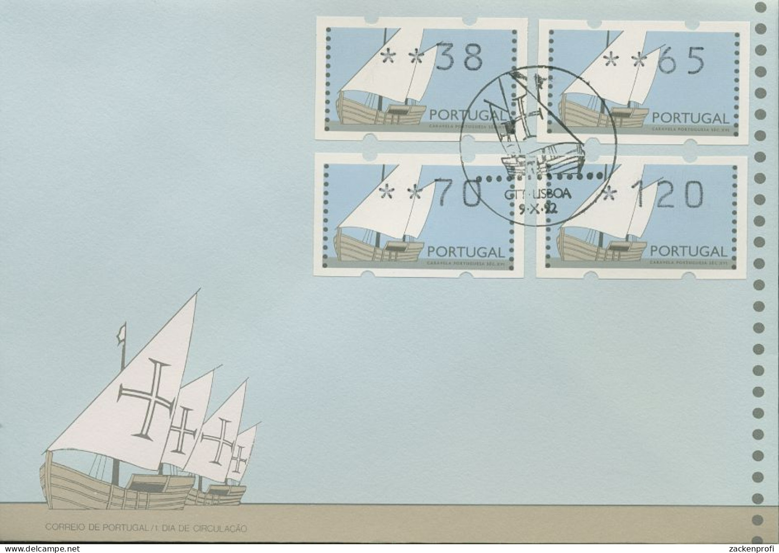 Portugal ATM 1992 Segelschiffe Satz 4 Werte 38/65/70/120 ATM 5 S1 FDC (X80359) - Automatenmarken [ATM]