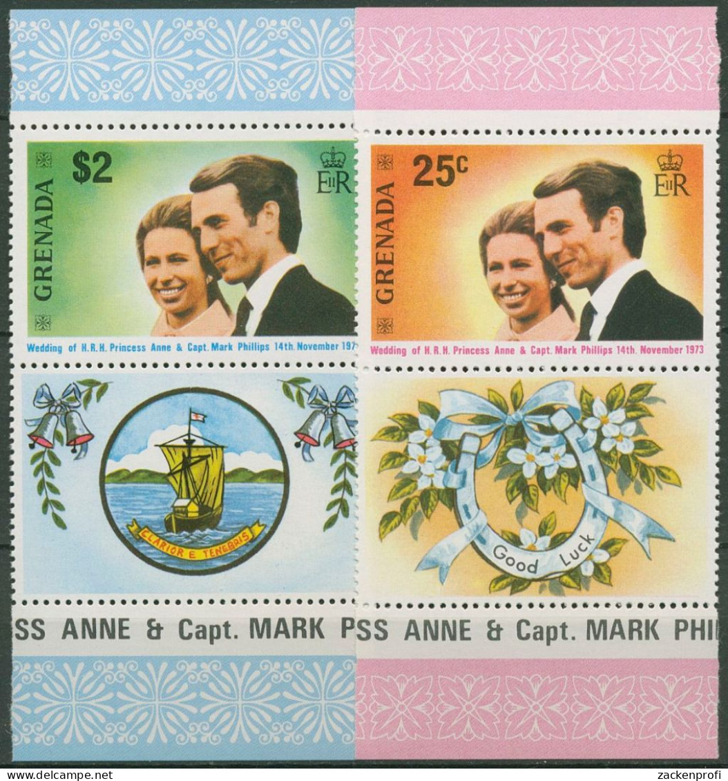 Grenada 1973 Hochzeit Prinzessin Anne & Mark Phillips 551/52 Zf Postfrisch - Grenada (1974-...)