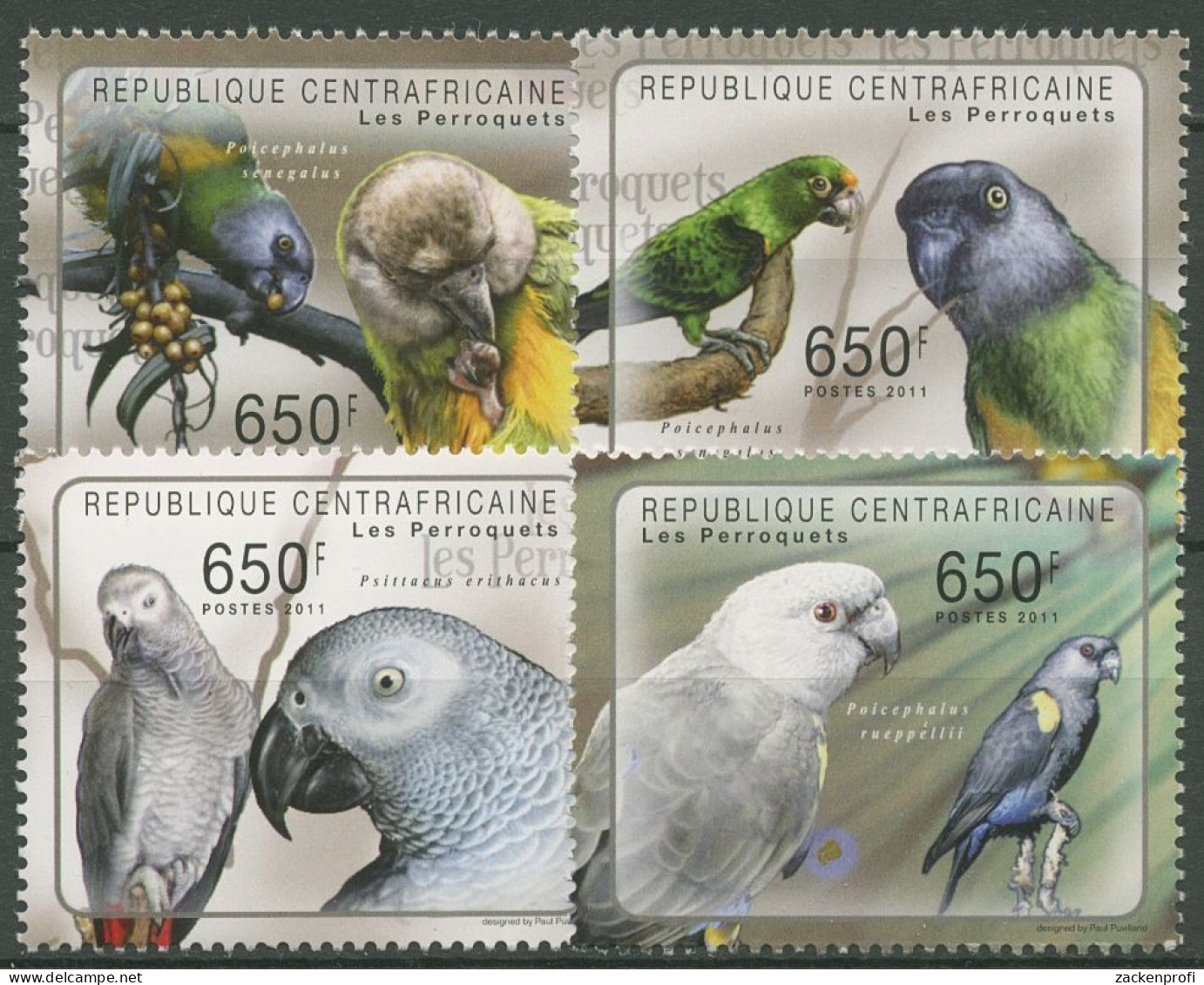 Zentralafrikanische Republik 2011 Vögel Papageien 3023/26 Postfrisch - Repubblica Centroafricana