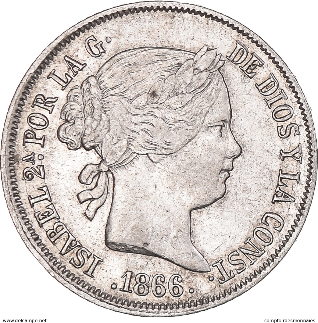 Monnaie, Espagne, Isabel II, 40 Centimos, 1866, Madrid, TTB+, Argent, KM:628.2 - First Minting