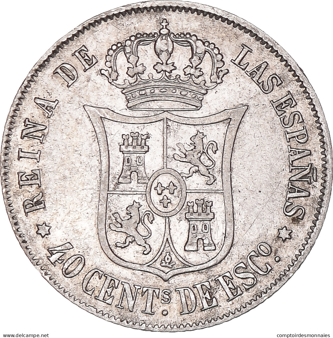 Monnaie, Espagne, Isabel II, 40 Centimos, 1866, Madrid, TTB+, Argent, KM:628.2 - First Minting
