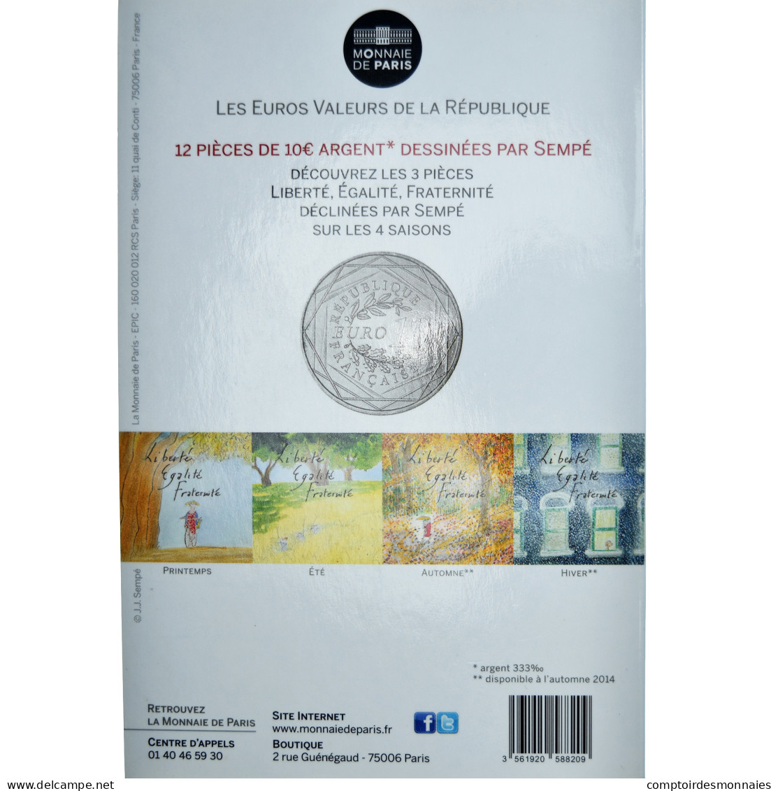 France, 10 Euro, Monnaie De Paris, Sempé - Hiver - Fraternité, 2014, Monnaie - France