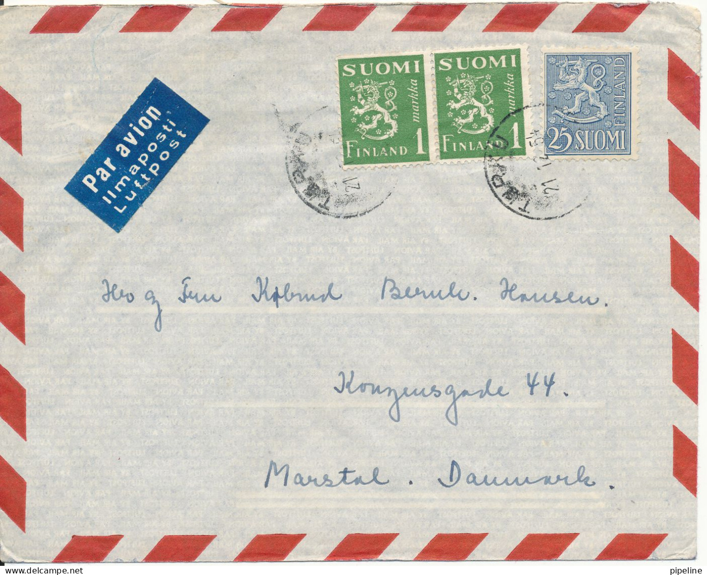 Finland Air Mail Cover Sent To Denmark Turku 21-12-1954 - Briefe U. Dokumente