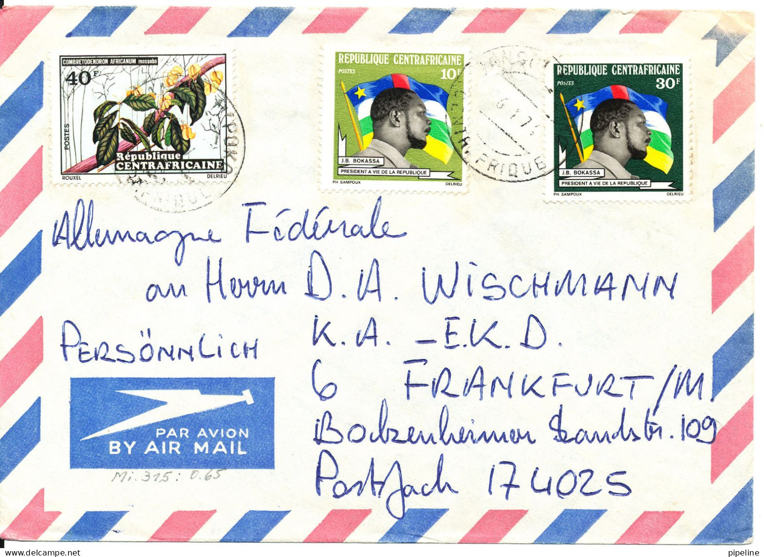 Central African Republic Air Mail Cover Sent To Germany Topic Stamps - Central African Republic