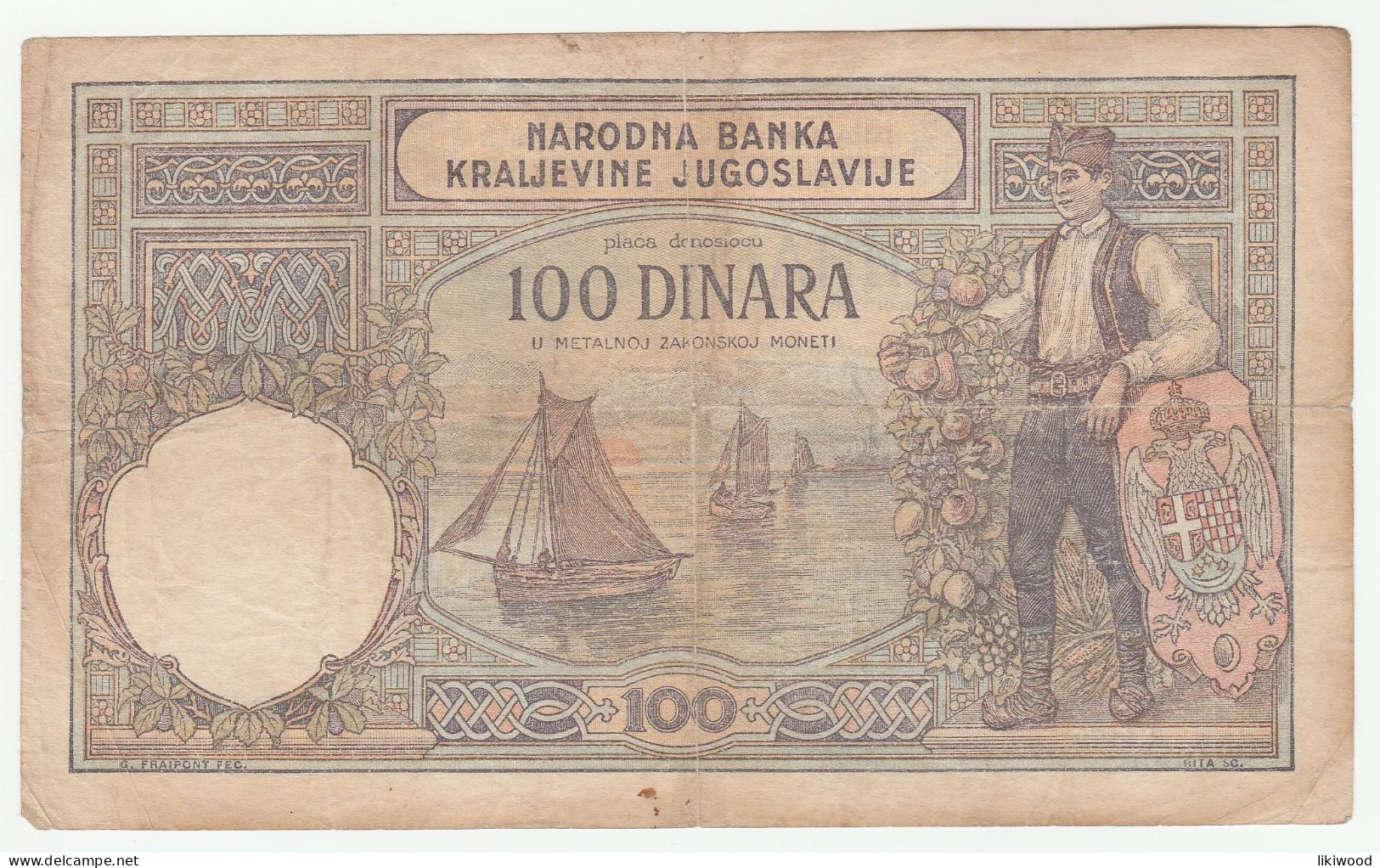 100 Dinara - 1929 - Yugoslavia - Woman, Panorama Of Belgrade On Sava - Young Serbian Man In A National Costume - Jugoslawien