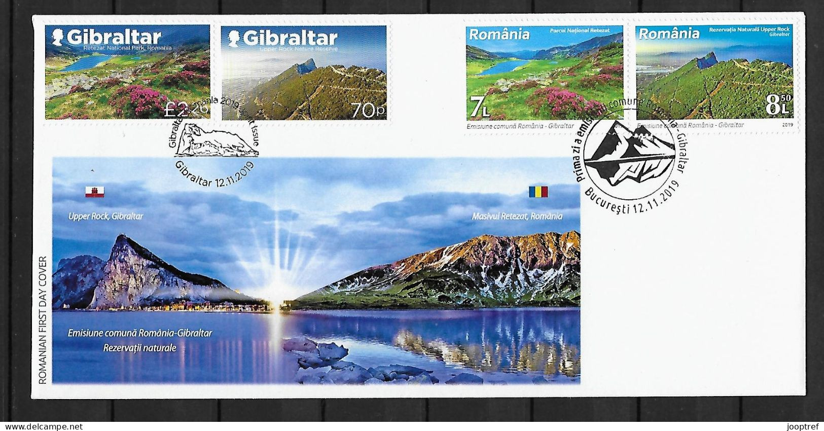 RARE 2019 Joint Romania And Gibraltar, MIXED FDC WITH 2+2 STAMPS: Mountains - Gemeinschaftsausgaben