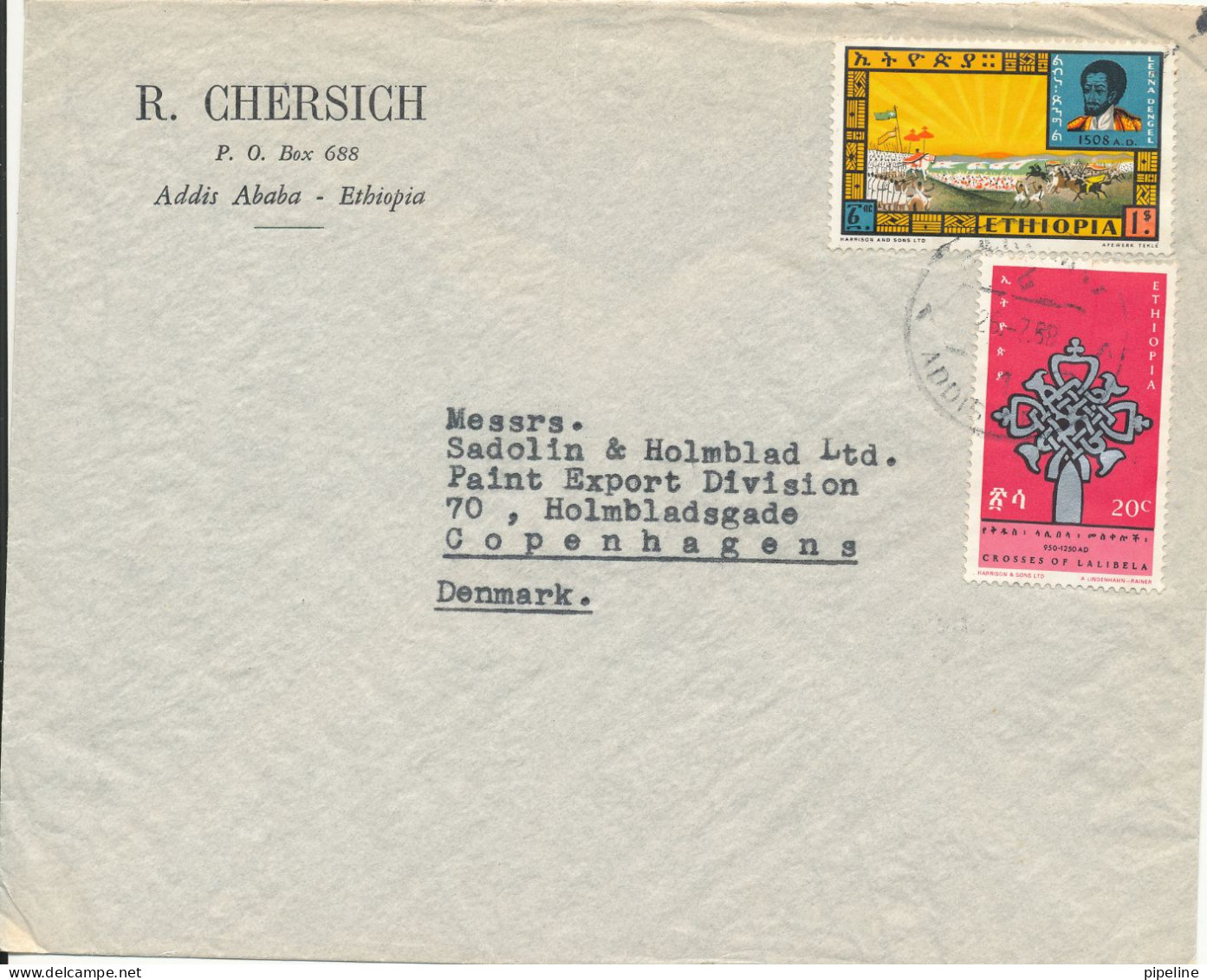 Ethiopia Cover Sent To Denmark 26-7-1968 Topic Stamps - Ethiopie