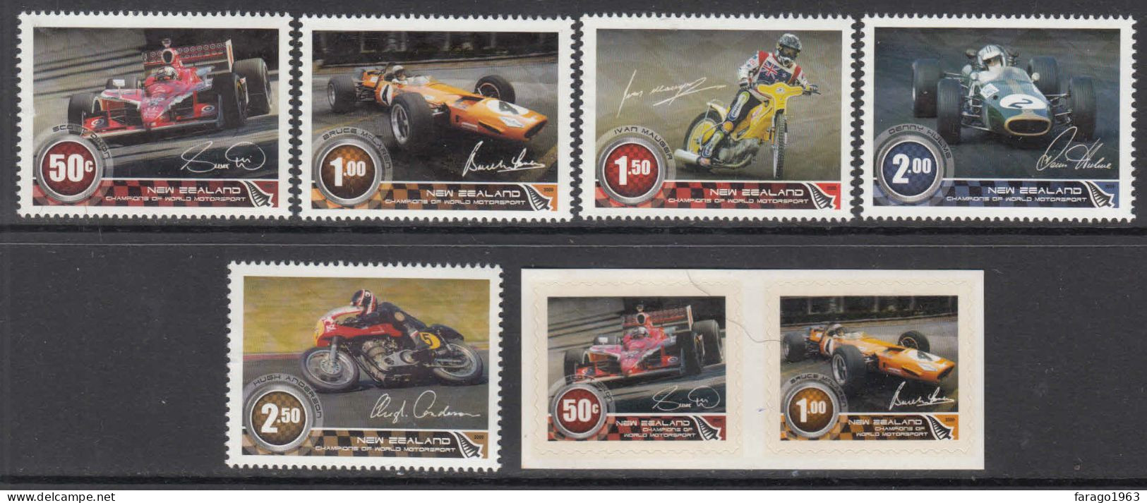 2009 New Zealand Motor Champions Car Racing Motorcycles Complete Set Of 7 MNH @ BELOW FACE VALUE - Unused Stamps