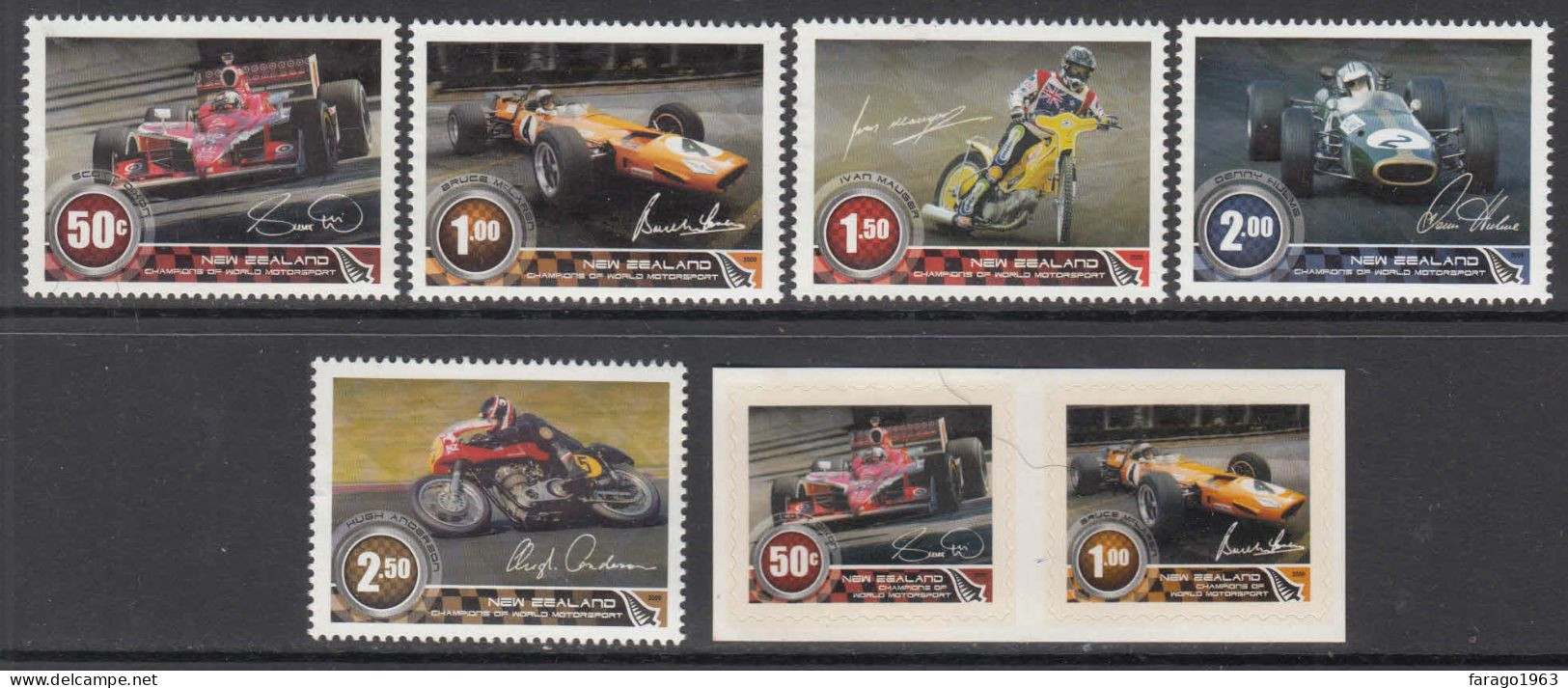 2009 New Zealand Motor Champions Car Racing Motorcycles Complete Set Of 7 MNH @ BELOW FACE VALUE - Ungebraucht