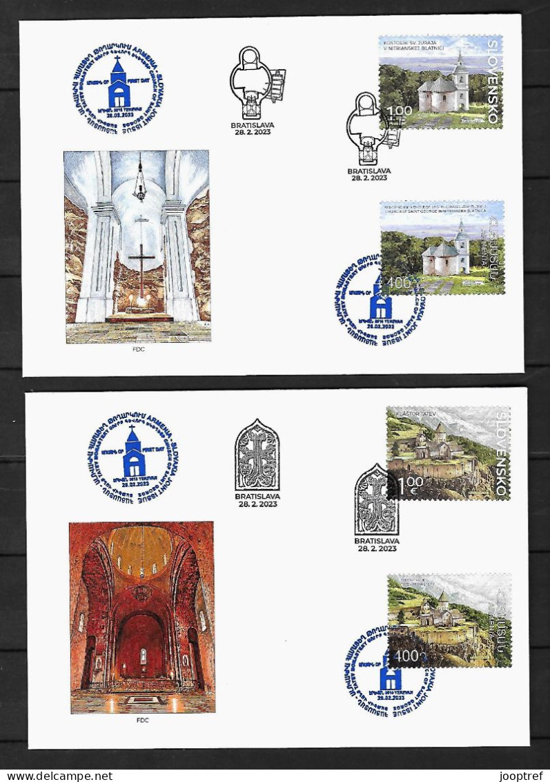2023 Joint Slovakia And Armenia, SET 2 MIXED FDC'S WITH 1+1 STAMPS: Monasteries - Gemeinschaftsausgaben