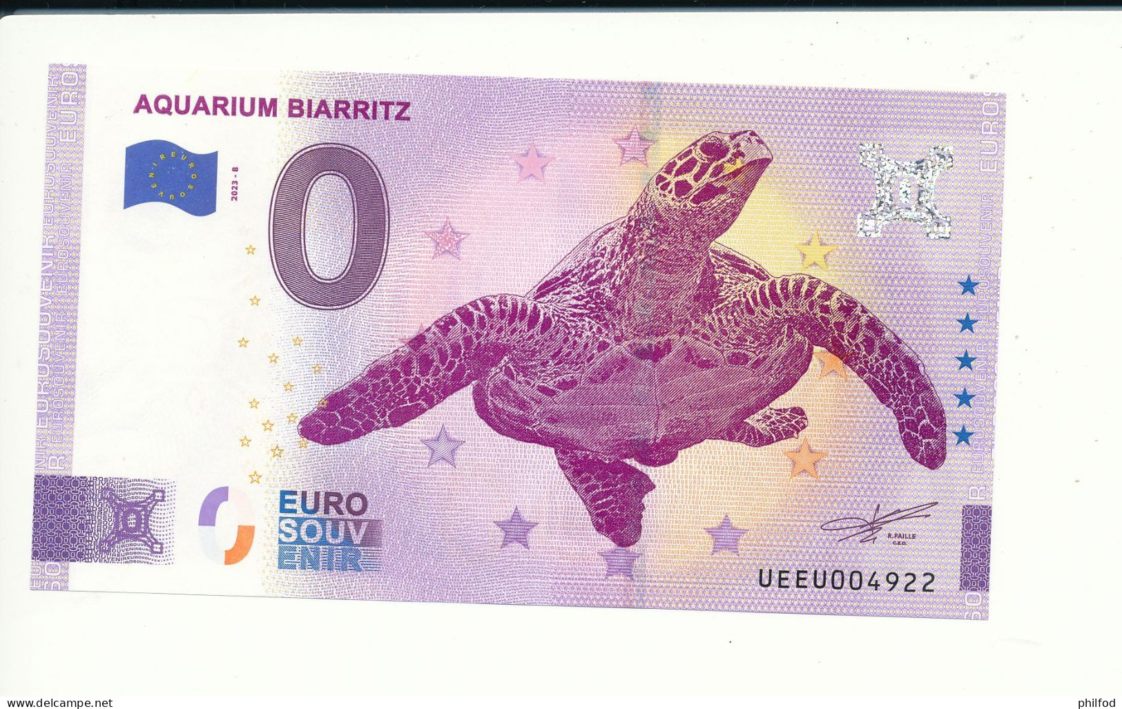 Billet Touristique  0 Euro  - AQUARIUM BIARRITZ -  2023-8 -  UEEU -  N° 4922 - Sonstige & Ohne Zuordnung