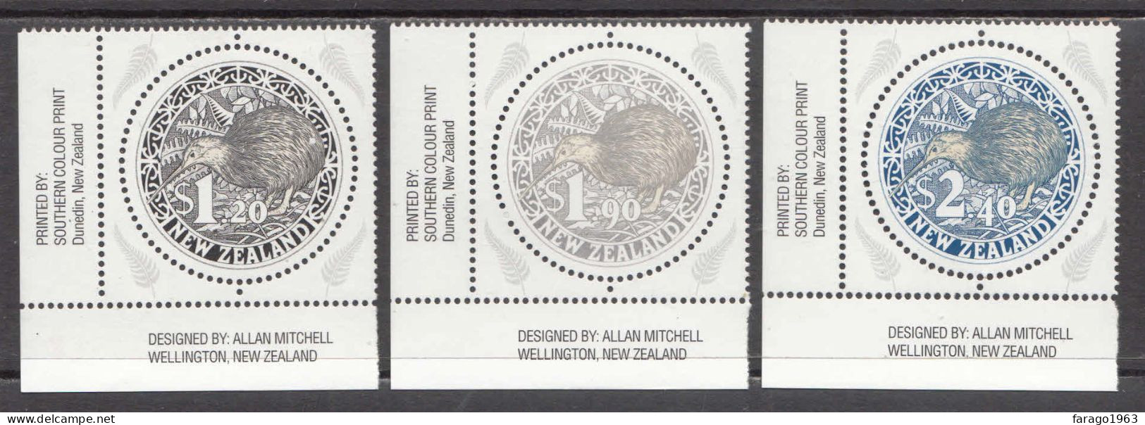 2011 New Zealand Kiwi Birds Definitives Complete Set Of 3 MNH - Unused Stamps