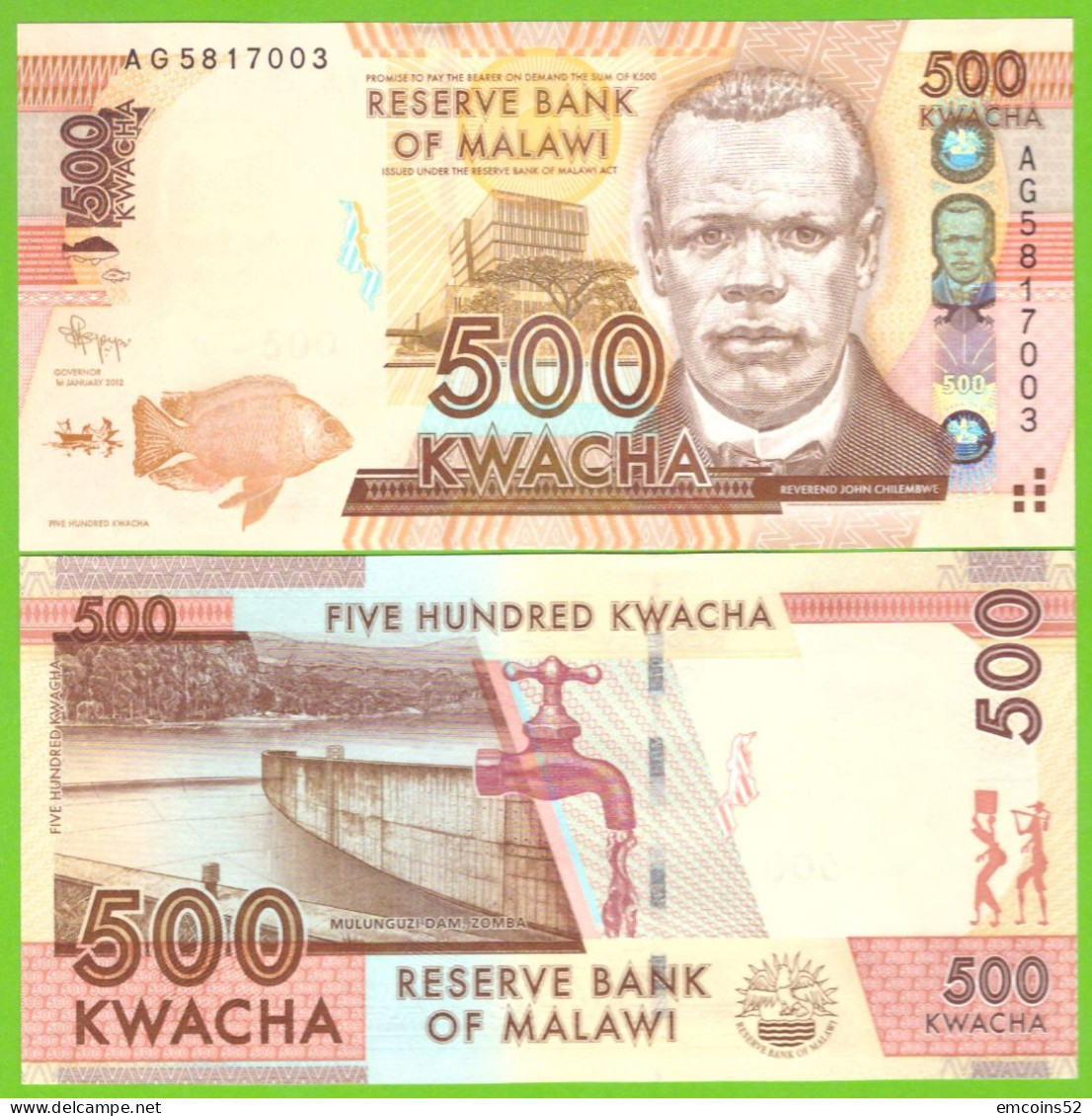 MALAWI 500 KWACHA 2012 P-61a UNC - Malawi