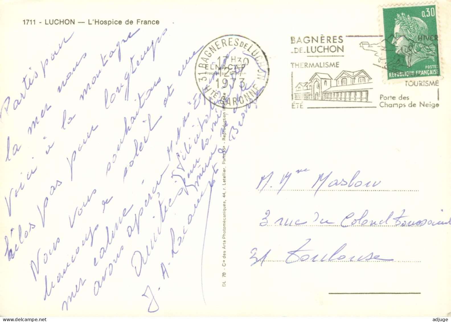 CPSM-31- LUCHON - L'Hospice De France - Ed. CAP N° 1711- Flamme *2scans - Luchon