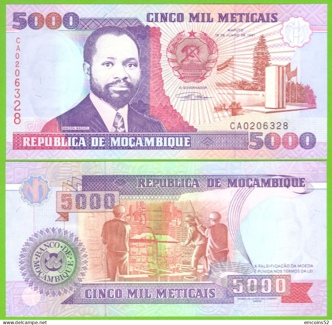 MOZAMBIQUE 5000 METICAIS 1991 P-136 UNC - Mozambique