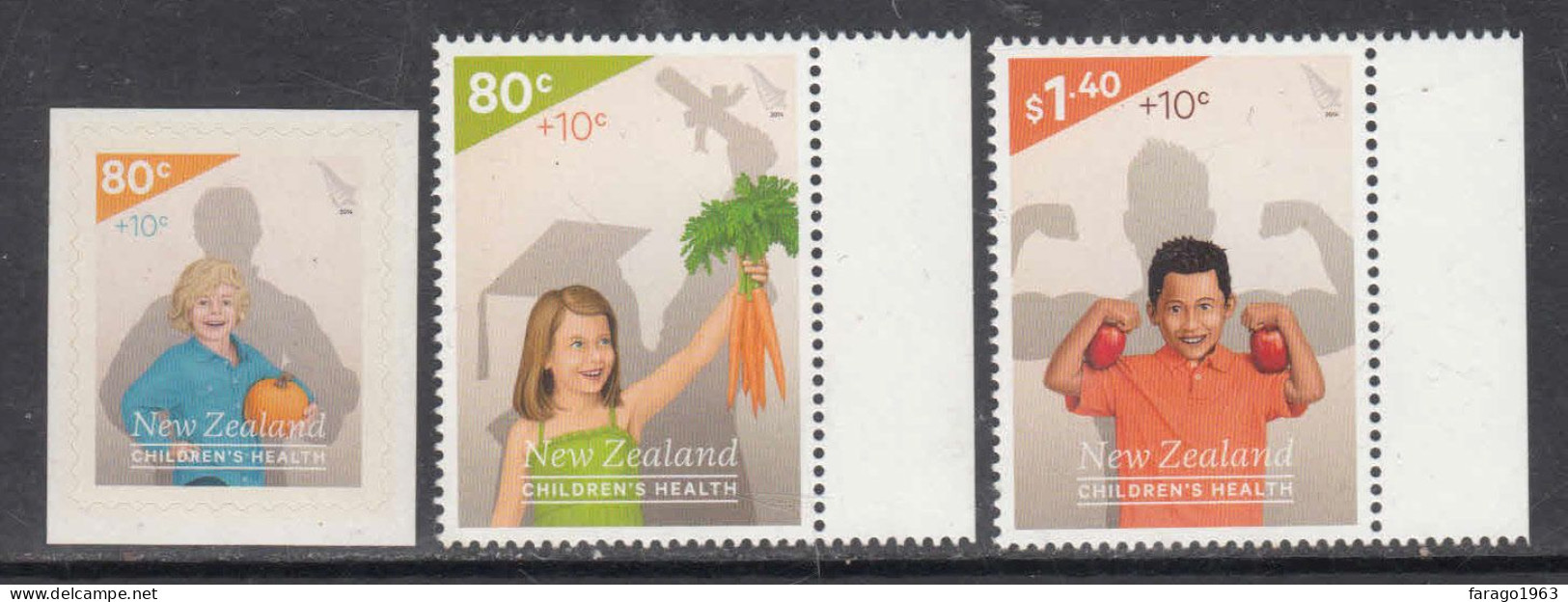 2014 New Zealand Children's Health Nutrition Vegetables Fruit Complete Set Of 3 MNH @ BELOW FACE VALUE - Unused Stamps