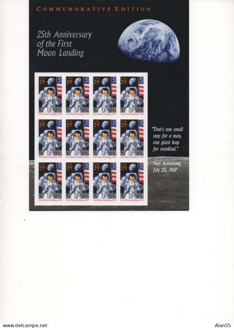 USA. 1994. "25ème ANNIVERSAIRE. 1ER PAS DE L'HOMME SUR LA LUNE".  FEUILLE DE 12  T.P. NEUF**.1er CHOIX. - Ganze Bögen