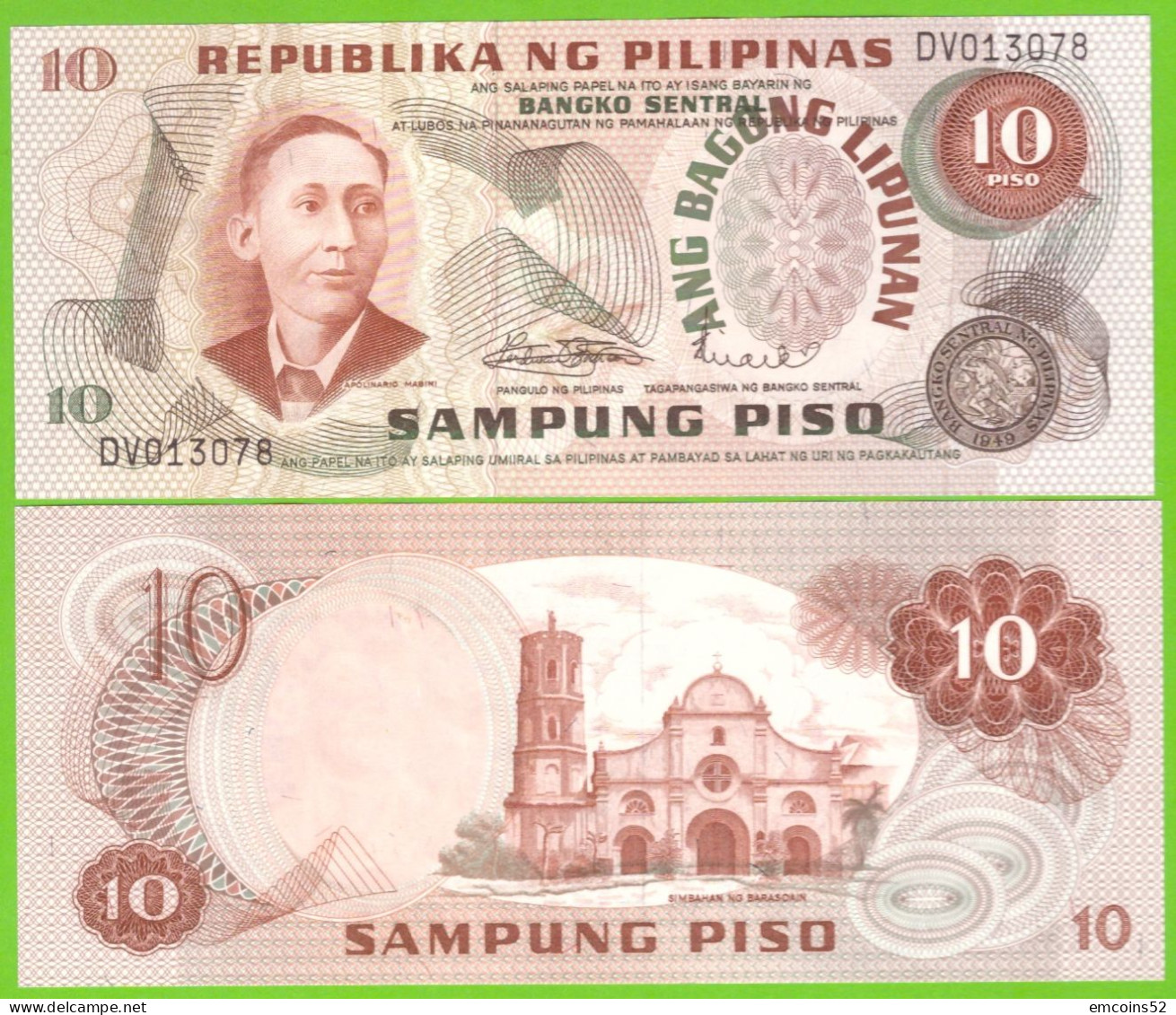 PHILIPPINES 10 PISO ND 1970  P-154 UNC - Filippine