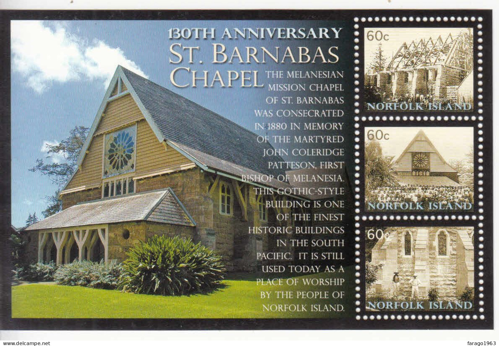 2010 Norfolk Island St. Barnabas Chapel Souvenir Sheet MNH - Isla Norfolk
