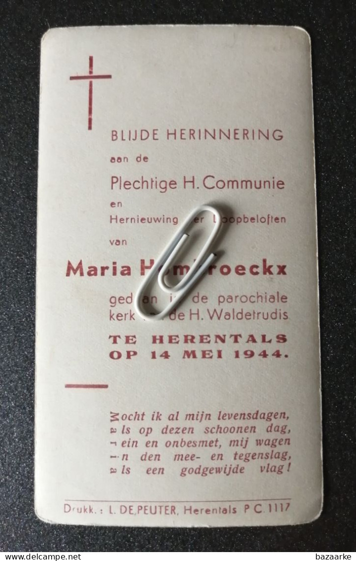 HERENTALS 1944  / HERINNERING PLECHTIGE H. COMMUNIE VAN MARIA HOMBROECKX - Communie