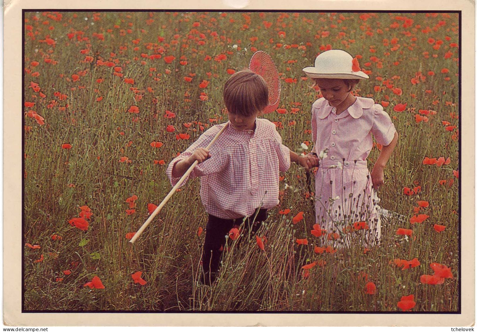 Thèmes. Fleurs. Champ De Coquelicots Enfants 17x12 Cm & Provence & Anthurium Peint Avec Le Pied - Other & Unclassified