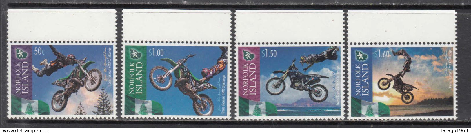 2013 Norfolk Island FMX Challenge Motorcycles Flags Complete Set Of 4 MNH - Norfolk Eiland