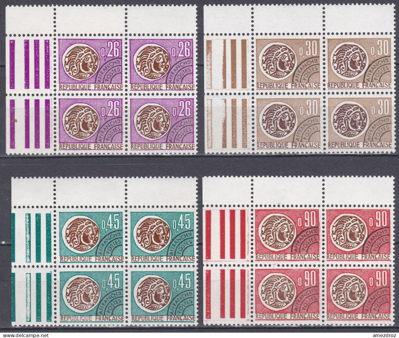 France Préoblitéré 1971 N° 130-133 NMH ** Monnaies Blocs De Quatre (K15) - 1964-1988