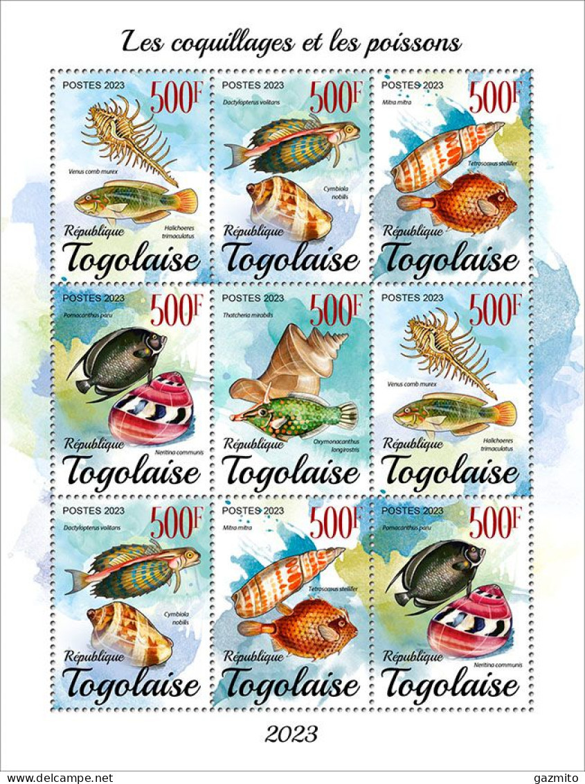 Togo 2023, Animals, Fishes And Shells, 9val In BF - Conchiglie