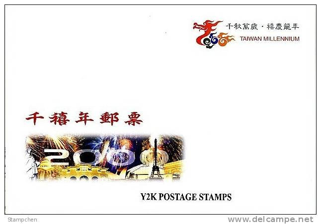Folder 1999 Millennium Stamps Y2K Deer Train Satellite Dove Space Map High-tech Glove Church Fauna - Autres & Non Classés