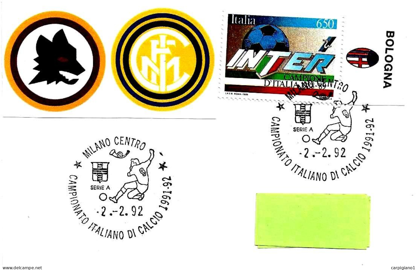 ITALIA ITALY - 1992 MILANO Campionato Italiano Calcio 1991-92 INTER-ROMA 0-0 Su Busta Viaggiata - 6706 - 1991-00: Poststempel