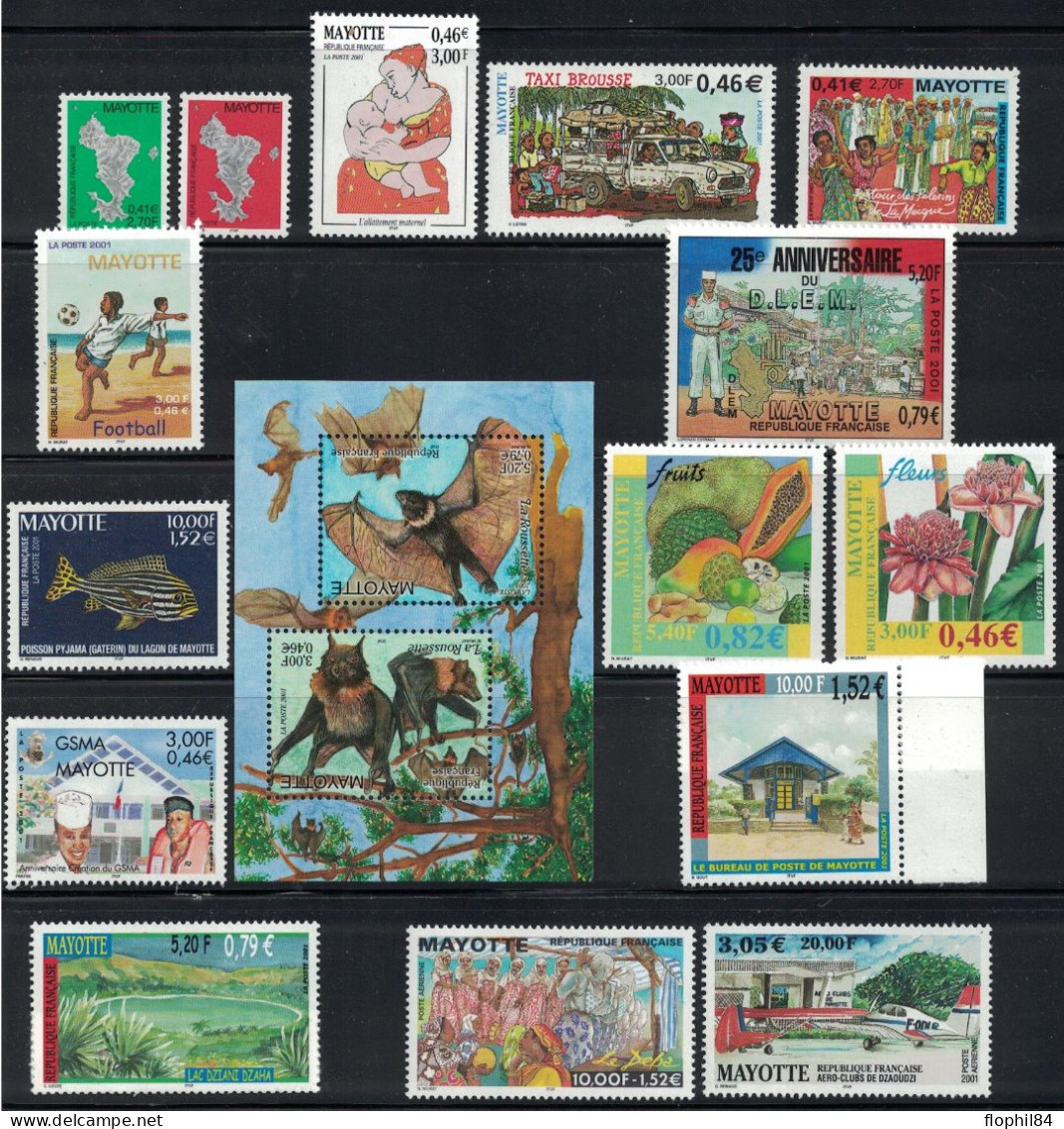 MAYOTTE - ENSEMBLE DE TIMBRES ET BLOCS DE L'ANNEE 1999 A 2001 - NEUF - FACIALE 32€29 - Ongebruikt