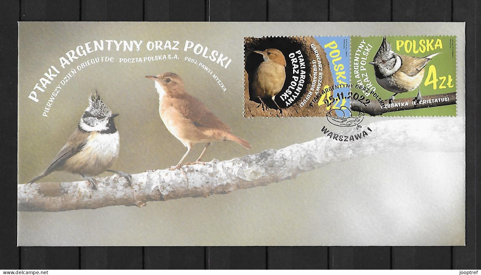 2022 Joint Poland And Argentina, FDC POLAND WITH 2 STAMPS: Birds - Emisiones Comunes