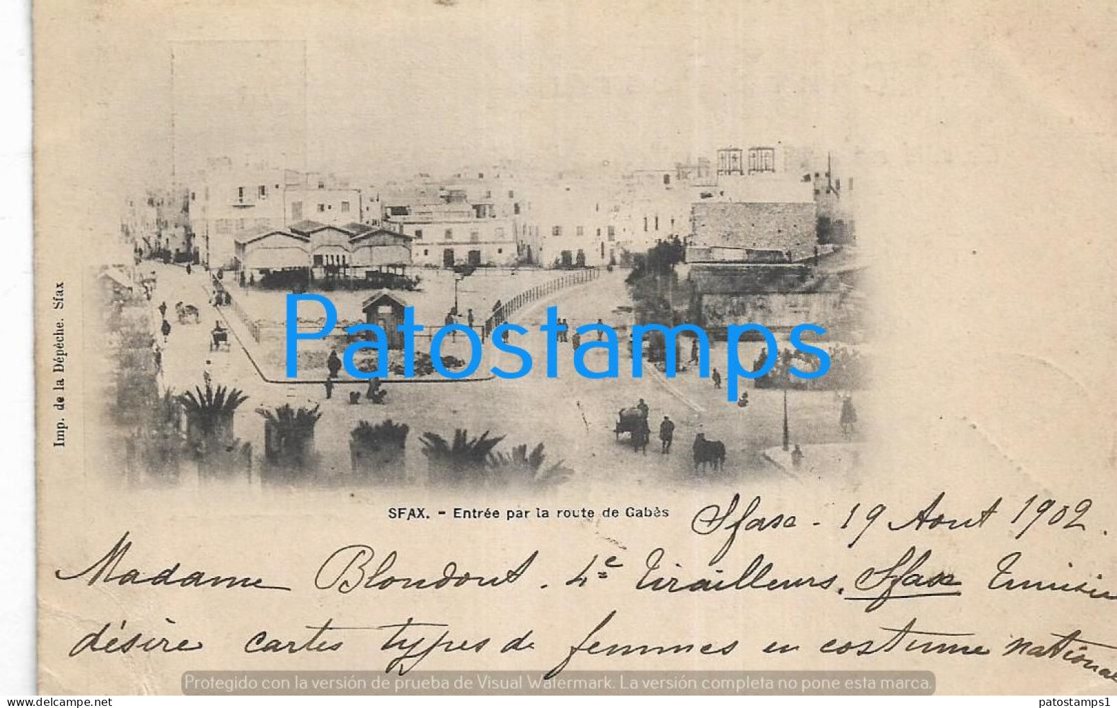 226065 AFRICA SFAX TUNEZ TUNISIE ENTRANCE ROUTE OF GABES YEAR 1902 CIRCULATED TO URUGUAY  POSTAL POSTCARD - Non Classés