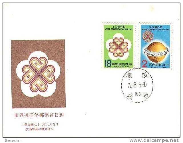 FDC Taiwan 1983 Communication Year Stamps Map Computer Telecom Globe Satellite Plane Train Ship - FDC