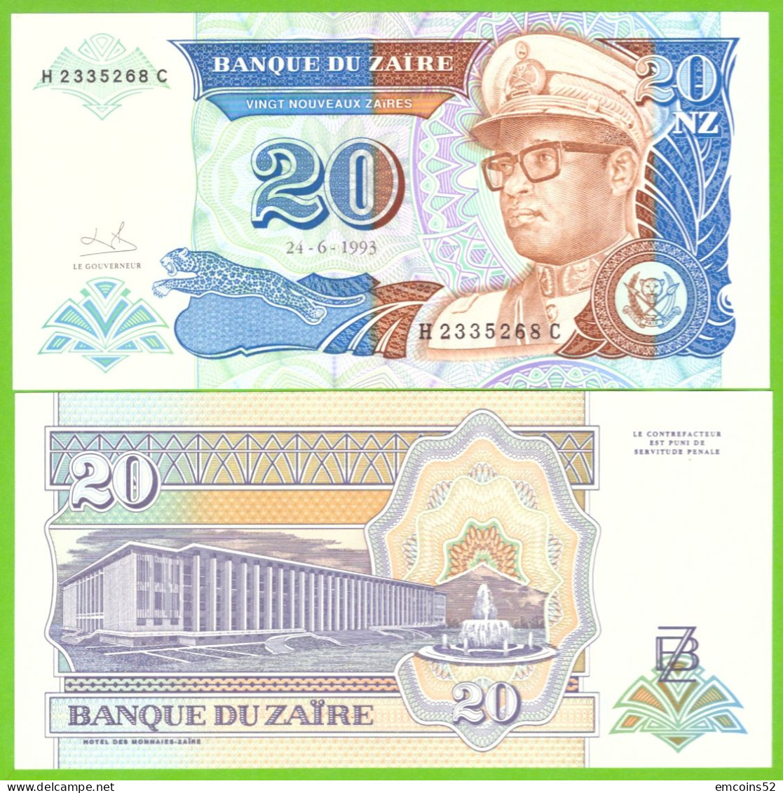 ZAIRE 10 ZAIRES 1993 P-56 UNC - Zaire