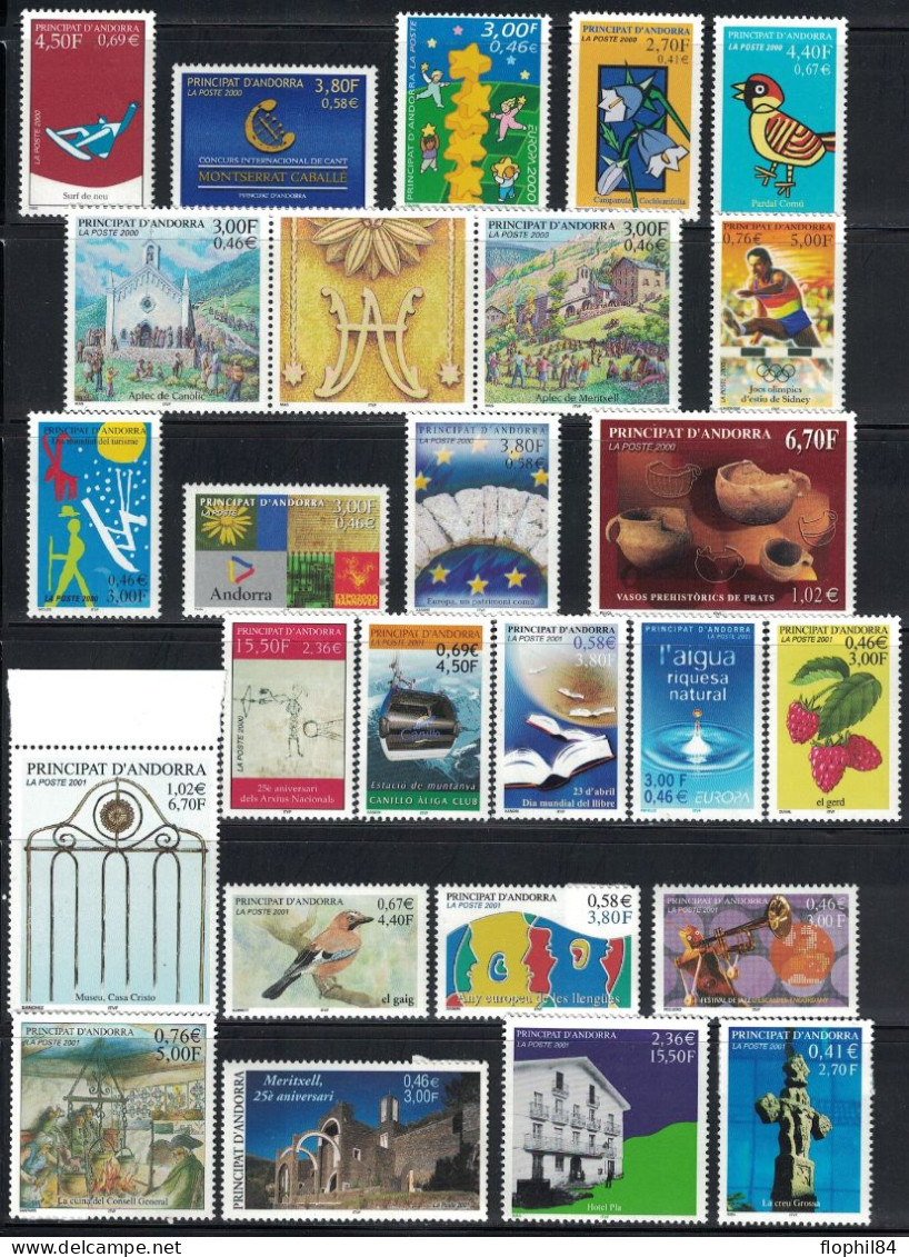 ANDORRE - ENSEMBLE DE TIMBRES DE L'ANNEE 2000 A 2001 - NEUF - FACIALE 18€28. - Unused Stamps