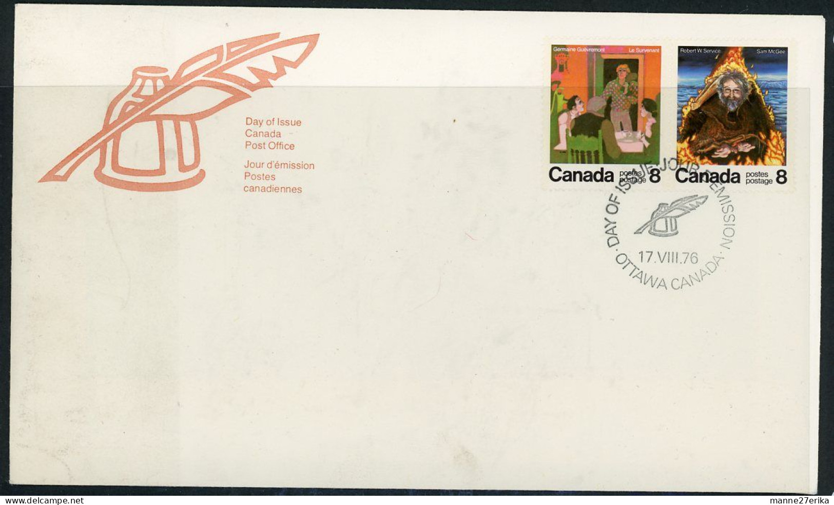 Canada 1976 FDC Canadian Authors - Brieven En Documenten