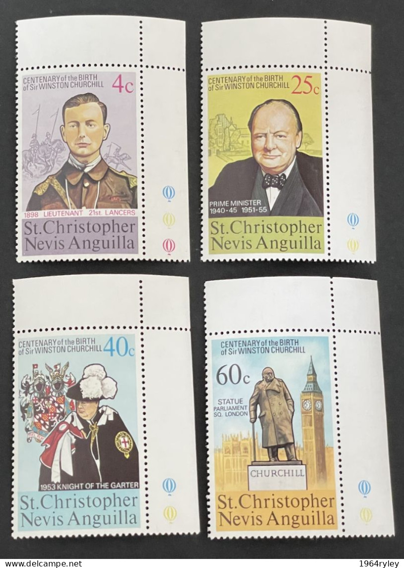 ST. CHRISTOPHER - MNH** -  1974 CHURCHILL CENTENARY - # 307/310 - St.Christopher-Nevis-Anguilla (...-1980)