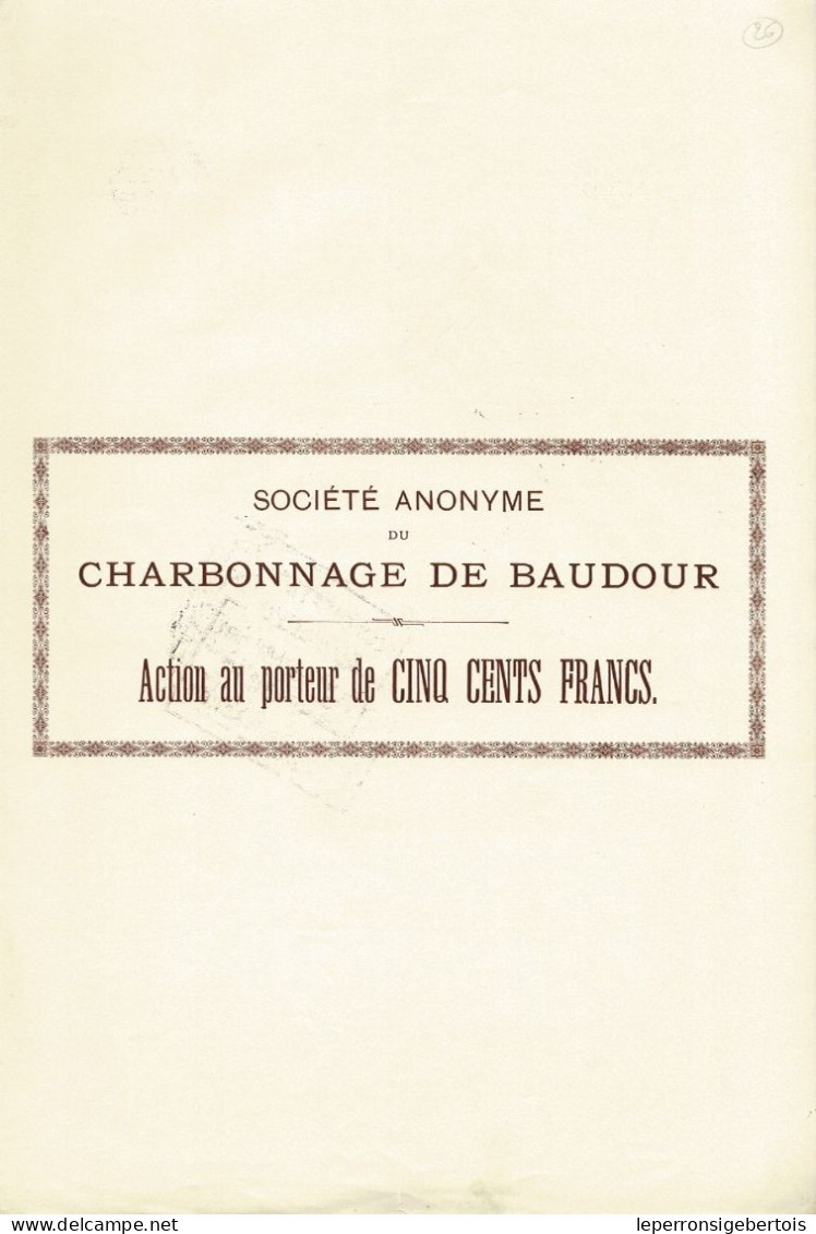 Titre De 1899 - Société Anonyme Du Charbonnage De Baudour - EF - Miniere